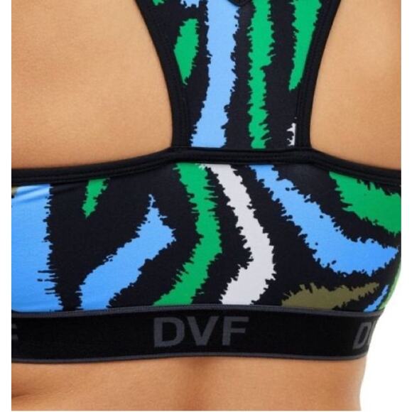 New Diane Von Furstenberg Black Green Blue Disco Zebra Sports Bra XS - Picture 7 of 8